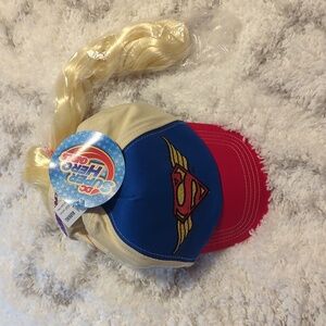 DC Super Hero Girls, Supergirl Hat w/Attached Blonde Pony Tail, NWT